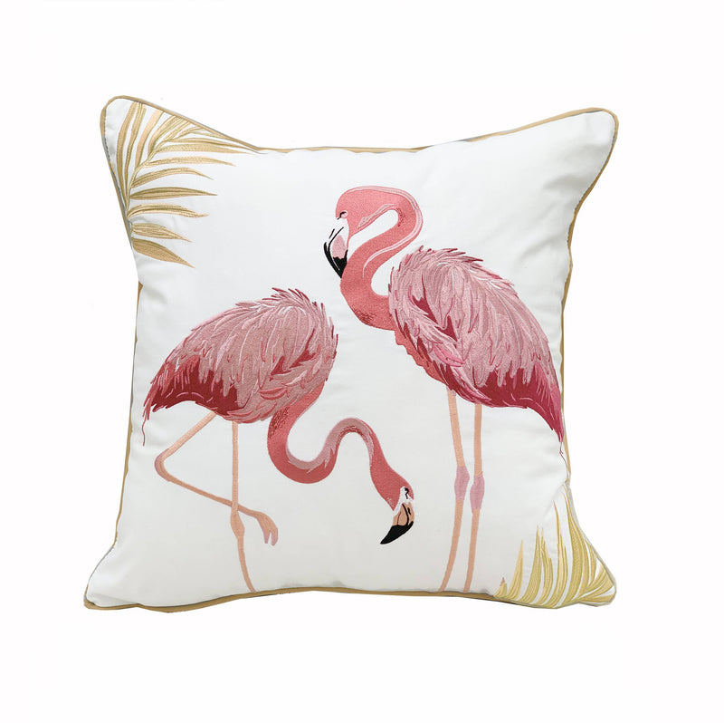 Flamingo Fancy Embroidered Indoor/outdoor Pillow