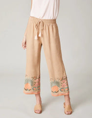 Amelia Embroidered Palazzo Pant - Tannin - ApparelSPARTINA 449