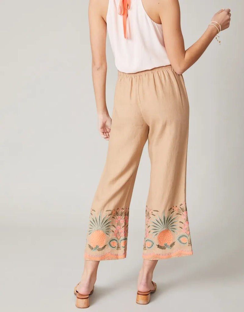 Amelia Embroidered Palazzo Pant - Tannin - ApparelSPARTINA 449