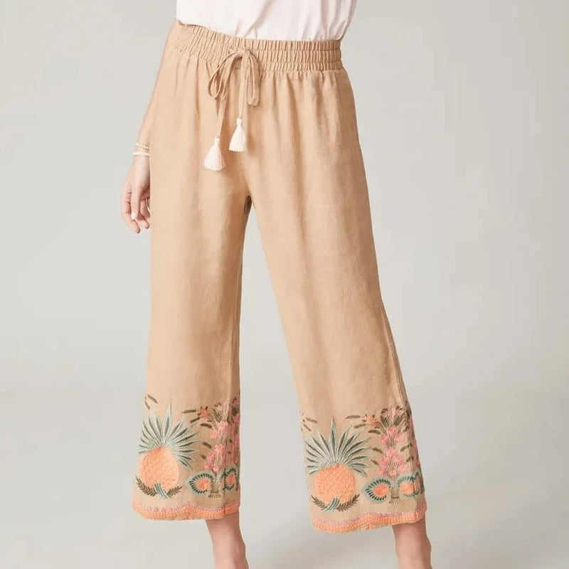 Amelia Embroidered Palazzo Pant - Tannin - ApparelSPARTINA 449