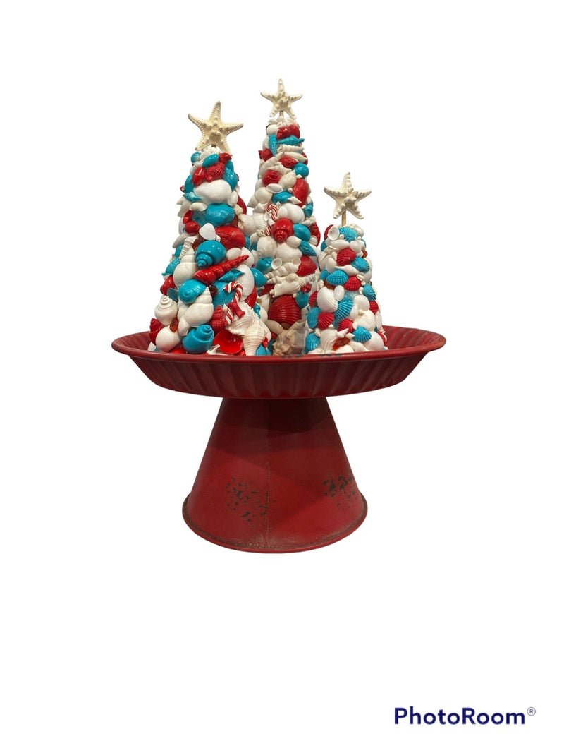 Aqua, Red And White Shell Tree - Accent DecorLoving Coastal Living