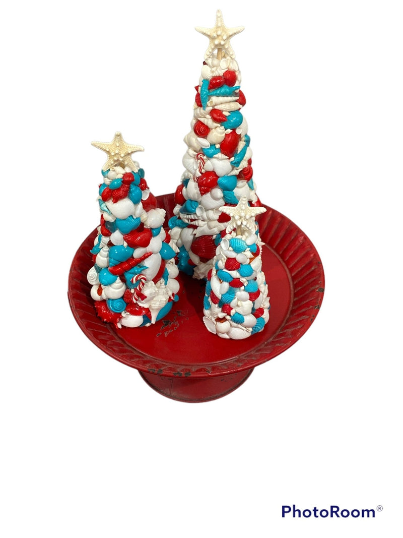 Aqua, Red And White Shell Tree - Accent DecorLoving Coastal Living