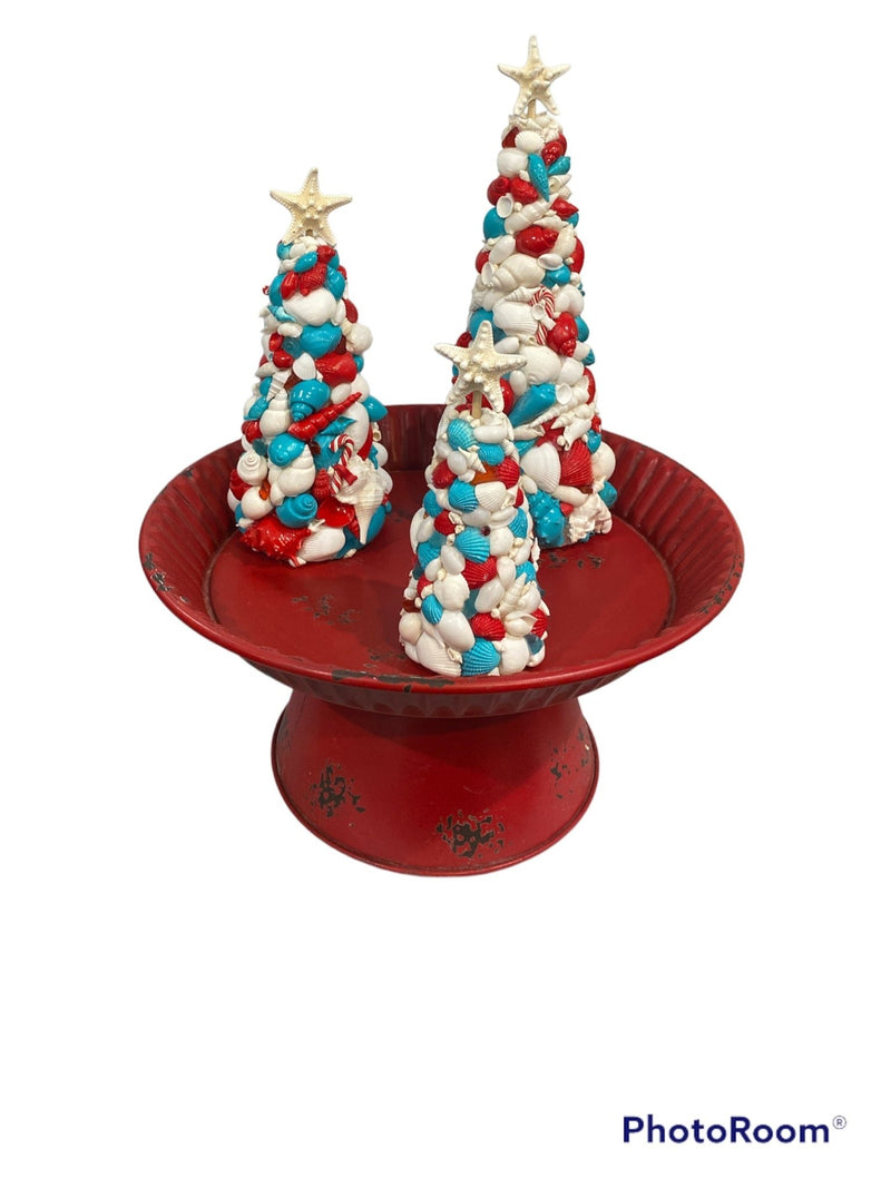 Aqua, Red And White Shell Tree - Accent DecorLoving Coastal Living