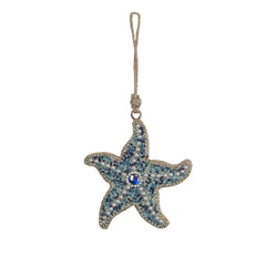 Blue Seed Beaded Starfish Christmas Tree Ornament