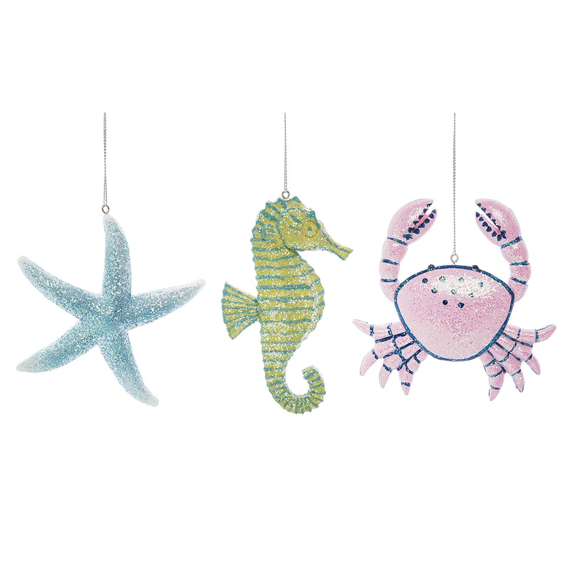 Sea Life Glitter Ornament - 3 Styles- Starfish, Seahorse, Crab
