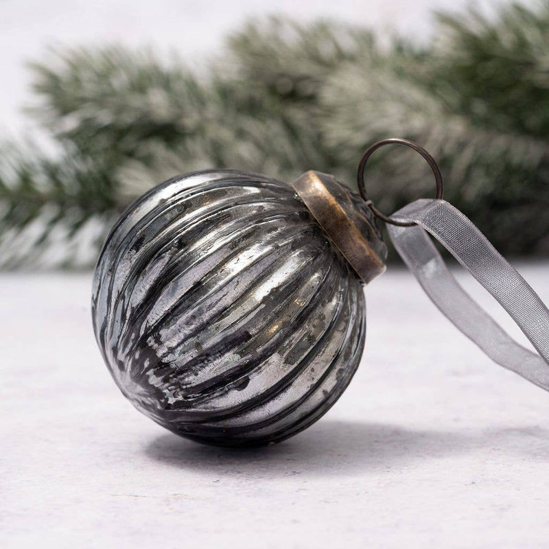 2" Medium Slate Ribbed Glass Ball Christmas Decoration