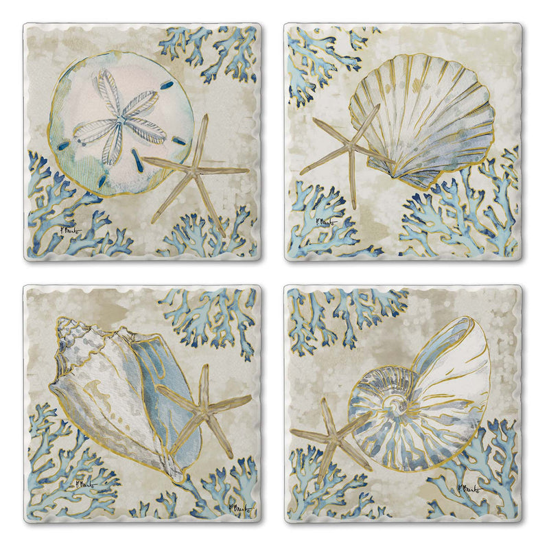 Playa Shells Assorted Image Tumbled Tile Coaster 4 Pack
