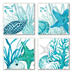 Coral Life Assorted Image Tumbled Tile Coaster 4 Pack