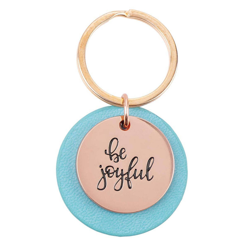 Be Joyful Rose Gold Key Ring with Teal Disc - KeychainChristian Art Gifts