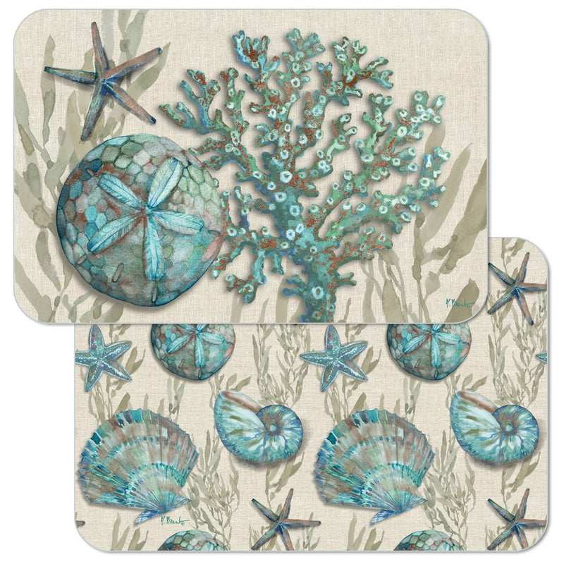 "Beach Shells" Reversible Rectangular Plastic Placemat - Home DecorCounterArt/Highland Home/Thirstystone/CoasterStone