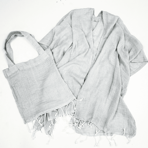 Beach Wrap with Tote Bag - Light Grey Stripes - ApparelMer - Sea