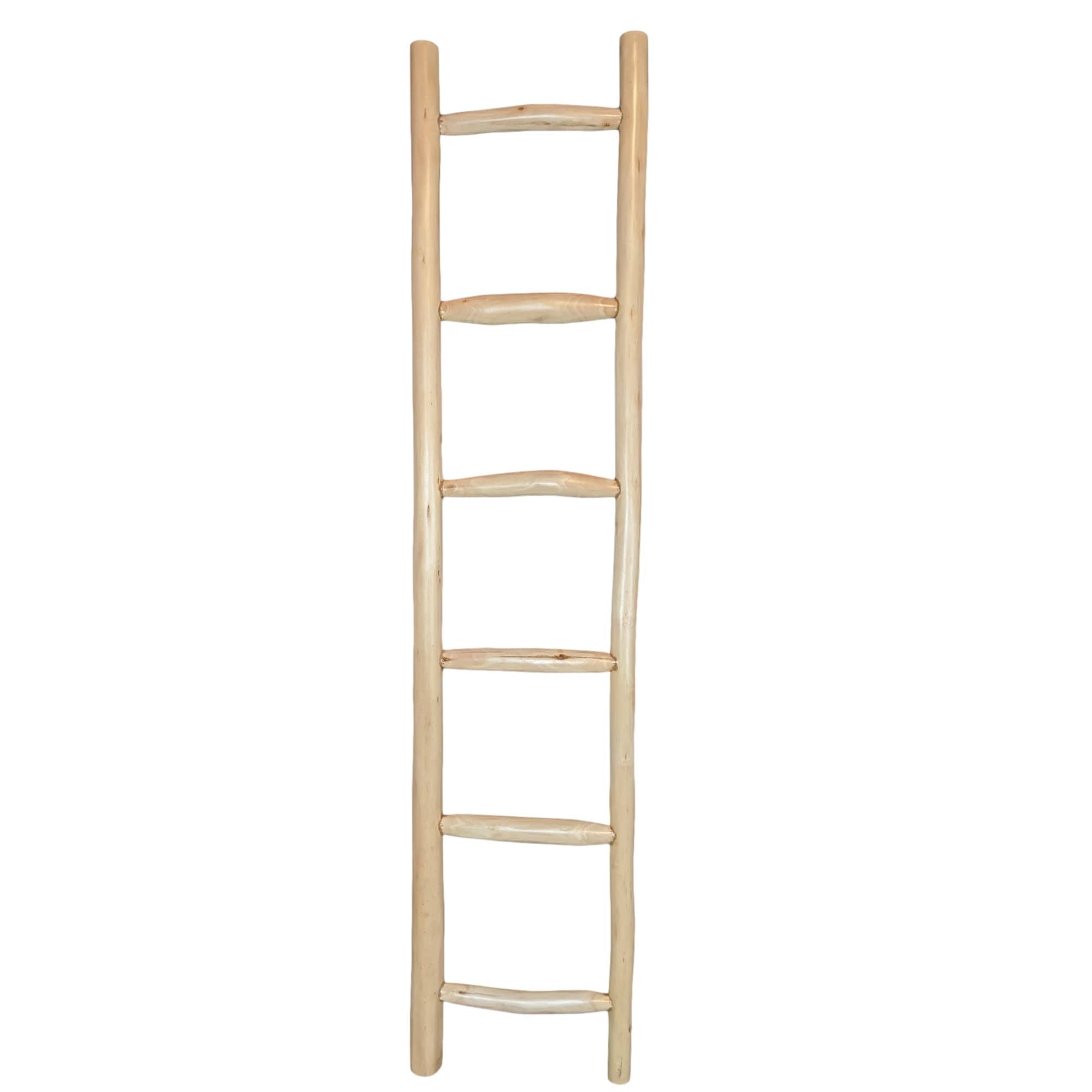 tobacco stick blanket ladder made with Ky sticks this was nailed together then we cut out wood crow and star and painted them then screwed them onto ladder blending traditional craftsmanship with a modern aesthetic Bedrock" 6-Rung Natural Mango Wood