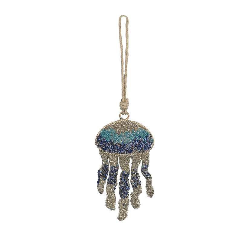 Blue Glass Beaded Jelly Fish Christmas Tree Ornament - holiday decorBeachCombers