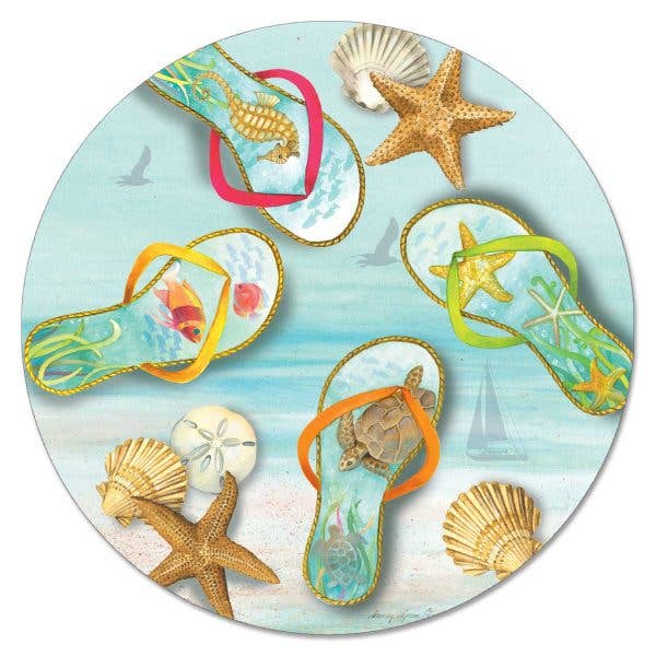 Blue Sea Flip Flops Glass Lazy Susan Turntable 13" Round - Kitchen AccessoriesCounterArt/Highland Home/Thirstystone/CoasterStone