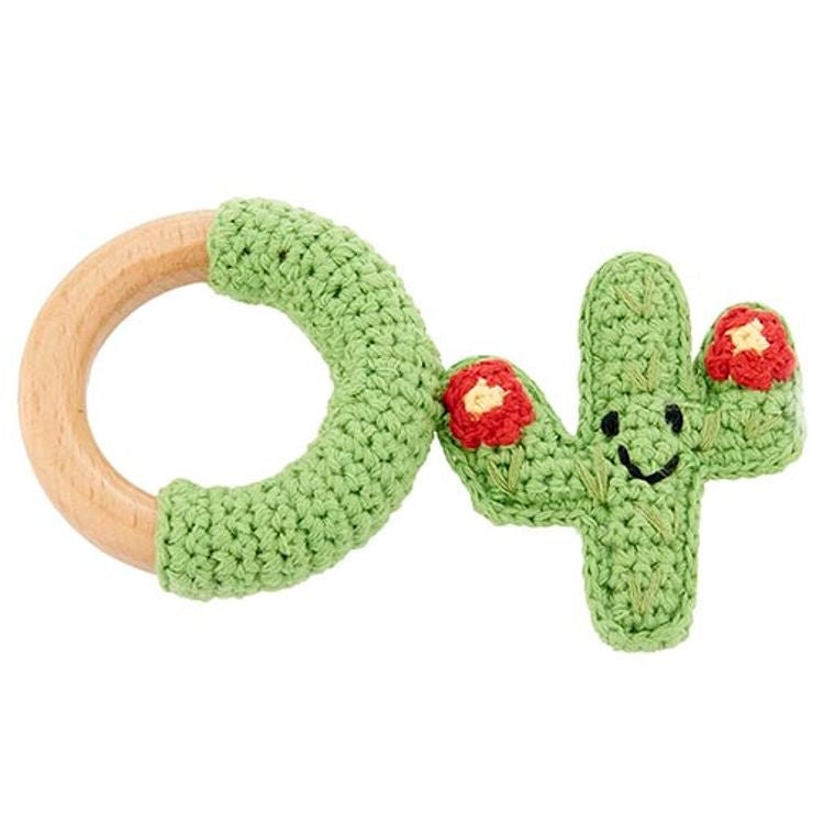 Cactus Wooden Teething Ring - Red Flower - Pacifiers & TeethersPebble