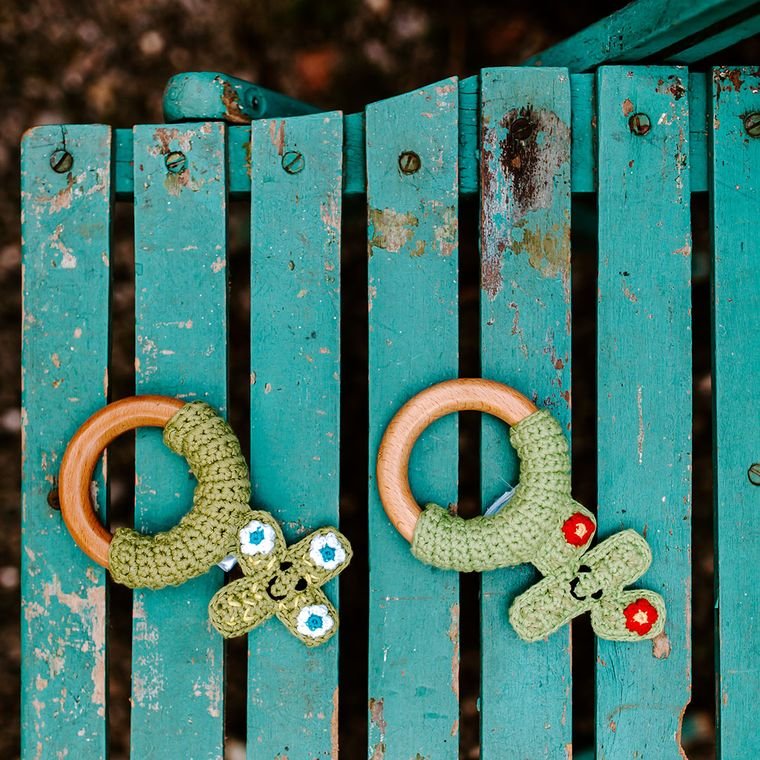 Cactus Wooden Teething Ring - Red Flower - Pacifiers & TeethersPebble