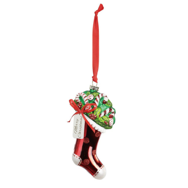 Candy Cane Stocking Blown Glass Ornament - OrnamentsDemdaco