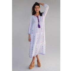 Cara Embroidered Long Dress - Natural - ApparelBlue Boheme