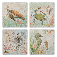 Caribbean Seas Assorted Image Tumbled Tile Coaster 4 Pack - CounterArt/Highland Home/Thirstystone/CoasterStone