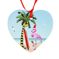 Ceramic Flamingo Heart Ornament - holiday decorBeachCombers