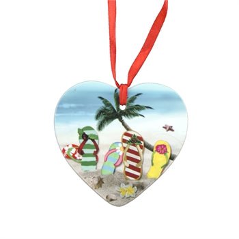 Ceramic Flip Flop Heart Ornament - holiday decorBeachCombers