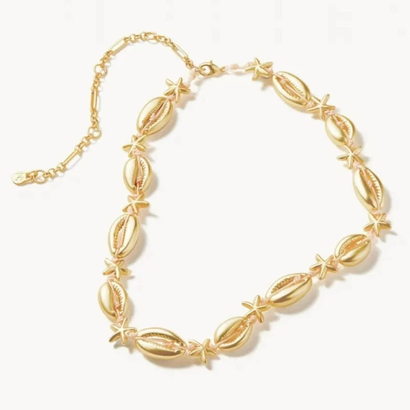Cowrie Starfish Chocker Necklace 12.5" Gold