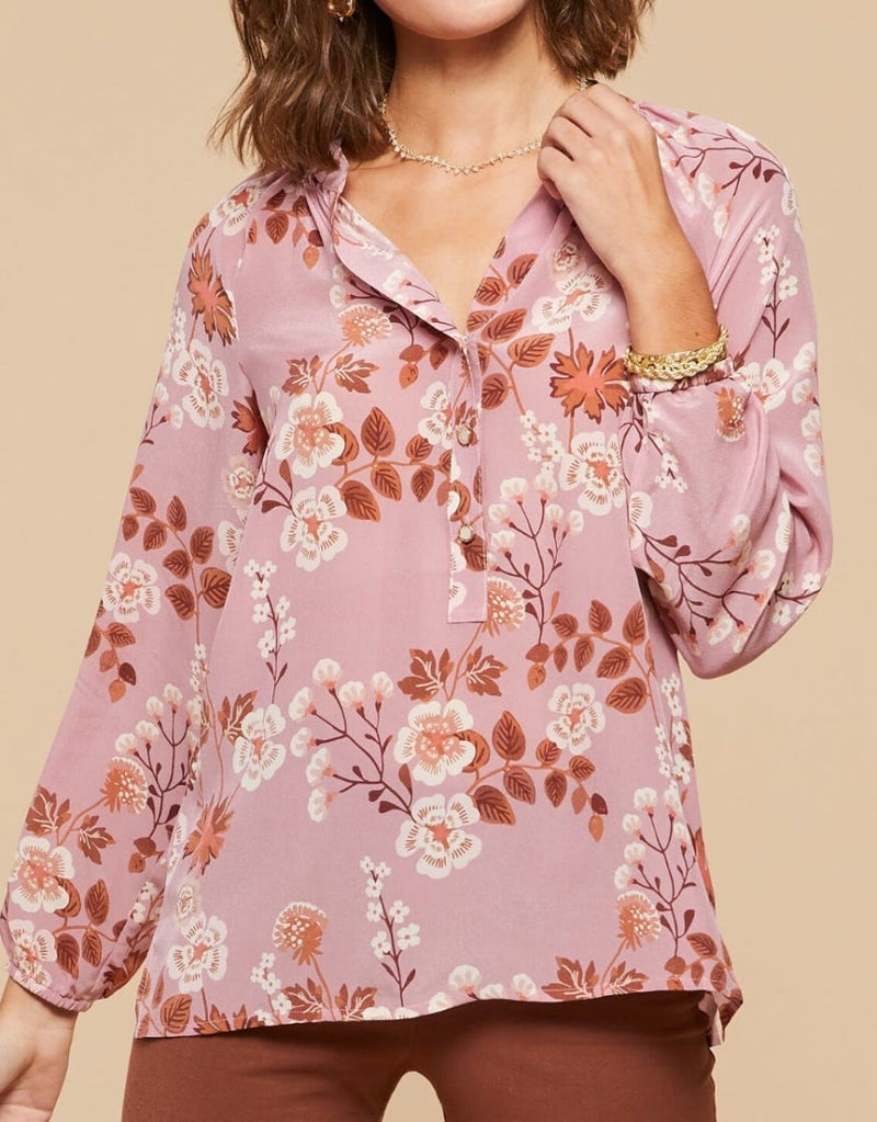 Cora Silk Blouse - Lucas Theater Wildflower Mauve - ApparelSPARTINA 449
