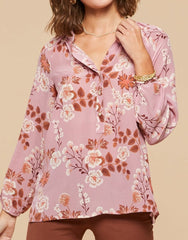 Cora Silk Blouse - Lucas Theater Wildflower Mauve - ApparelSPARTINA 449