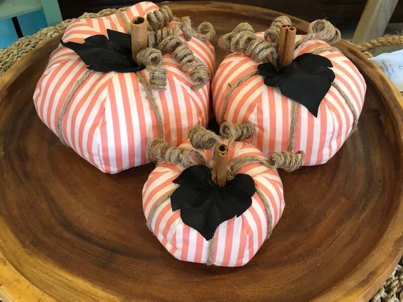 Coral Striped Fabric Pumpkin - 3 Sizes - Accent DecorLoving Coastal Living