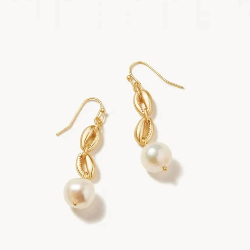 Cowrie Linear Earrings - Pearl