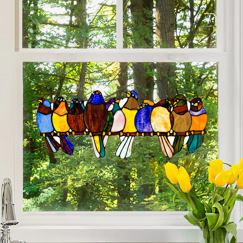9.5"H Marisol Multicolor Birds Window Panel