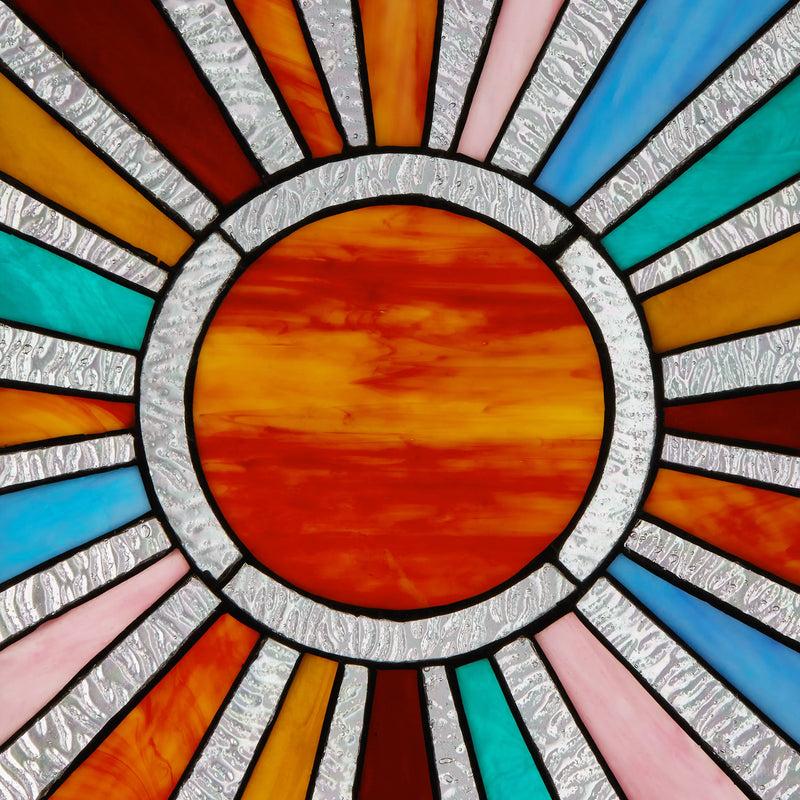 14.5"H Lila Multicolor Sunburst Stained Glass Window Panel