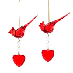 Cardinal With Heart Dangle Ornament