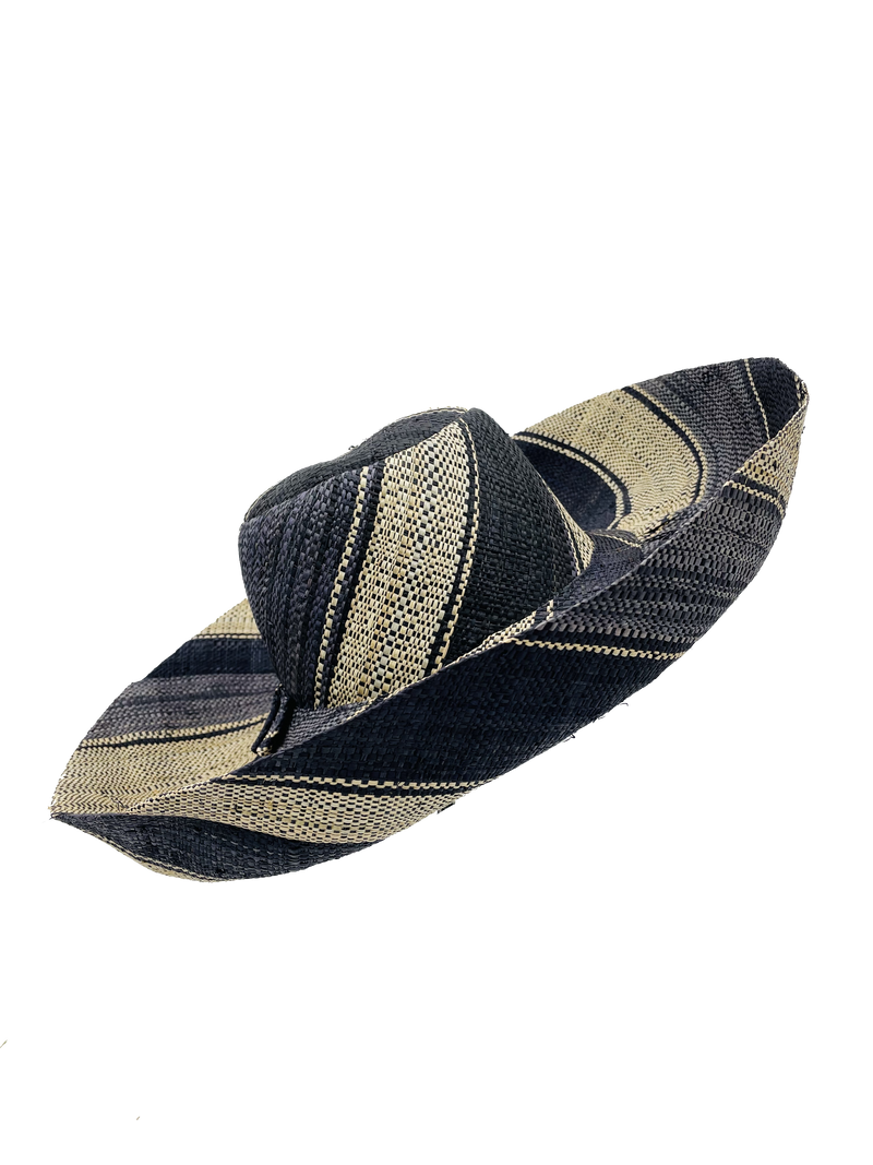 Monica Straw Hat Stripes Black Swirl -5" Brim