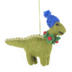 Handmade Biodegradable Felt Ornament - Cosy Dinosaur