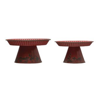 Decorative Metal Pedestals - Distressed Red Finish - Accent DecorCreative Co - Op