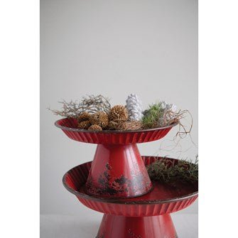 Decorative Metal Pedestals - Distressed Red Finish - Accent DecorCreative Co - Op