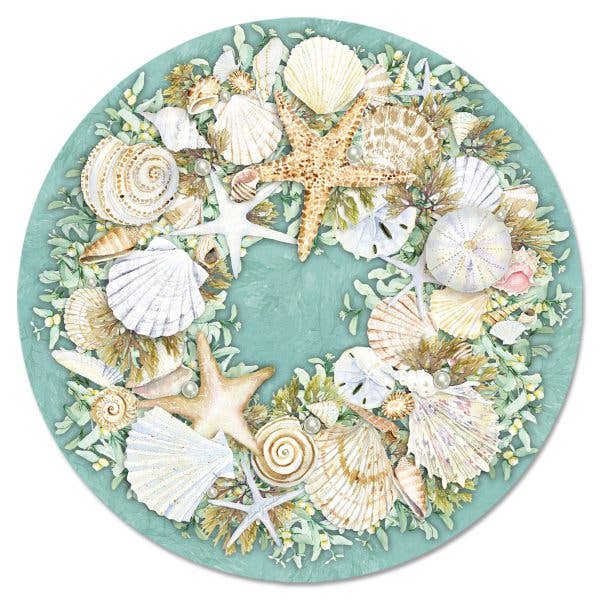 Coastal Wreath Glass Lazy Susan Turntable 13" Round