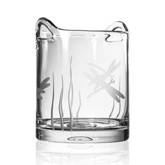 Etched glass ice bucket featuring a delicate dragonfly and grass design, with clear polished handles and a smooth finish. Perfect for adding a nature-inspired touch to your home bar or entertaining setup.