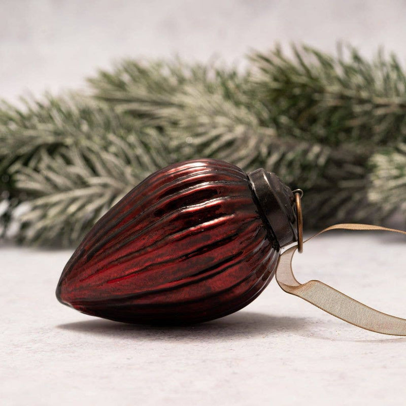 2" Medium Wine Ribbed Glass Christmas Pinecone