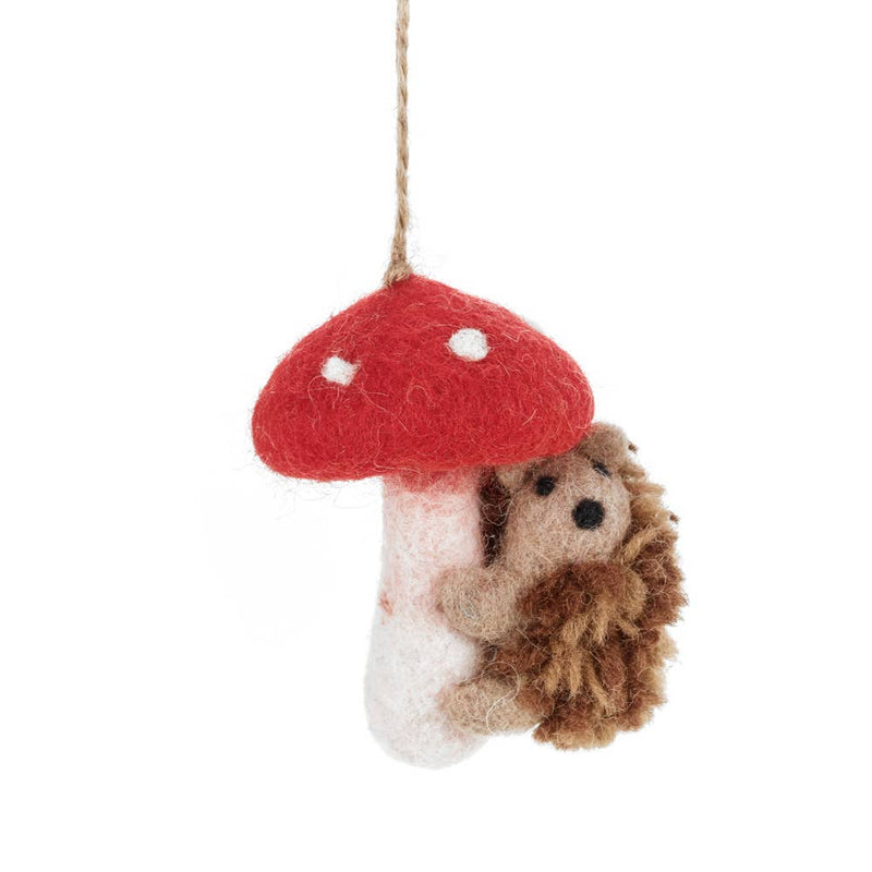 Handmade Felt Ornament - Toadstool Hedgehog