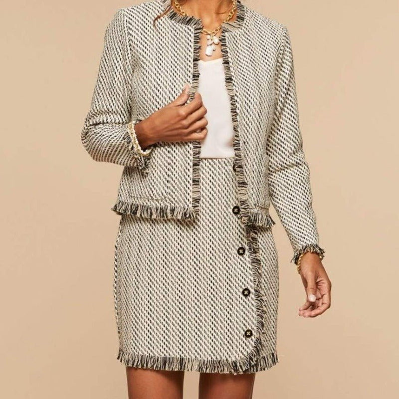 Elise Tweed Skirt - Ivory Black Tweed - ApparelSPARTINA 449