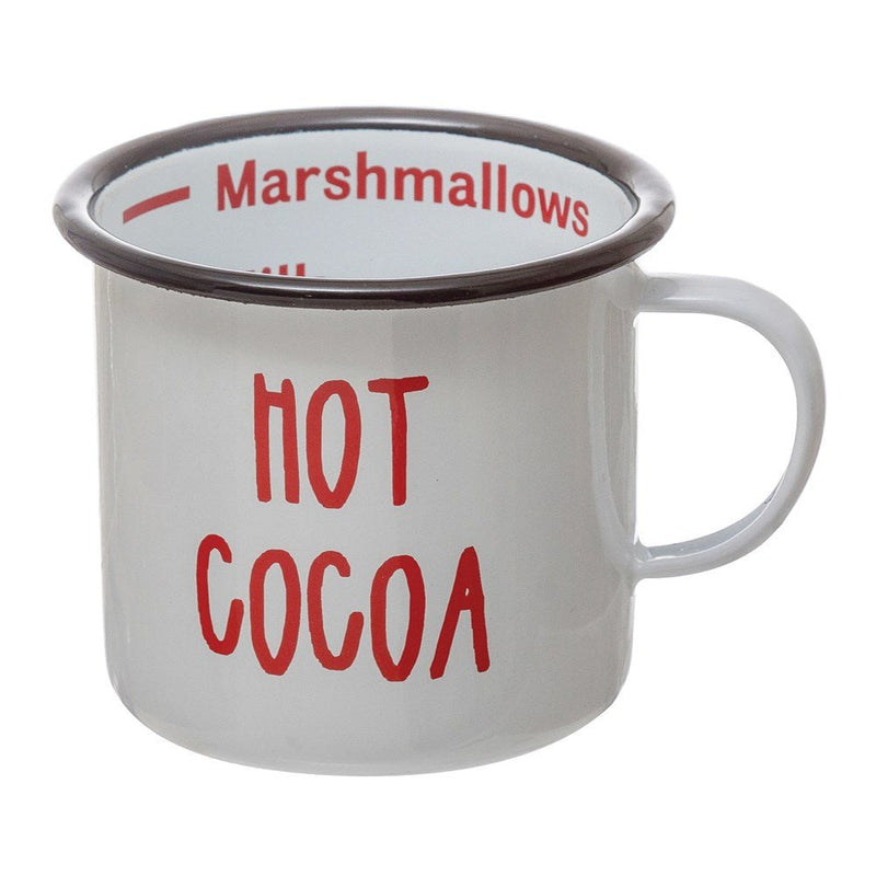 Enameled Mug "Hot Cocoa", White with Black Rim - ChristmasCreative Co - Op