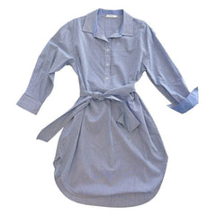 Essential Collar Shirt Dress - Blue Striped - ApparelMer - Sea