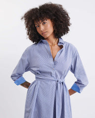 Essential Collar Shirt Dress - Blue Striped - ApparelMer - Sea