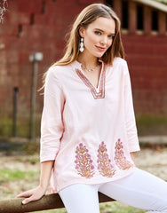 Everleigh Tunic - Woodblock Floral Embroidery - ApparelSPARTINA 449