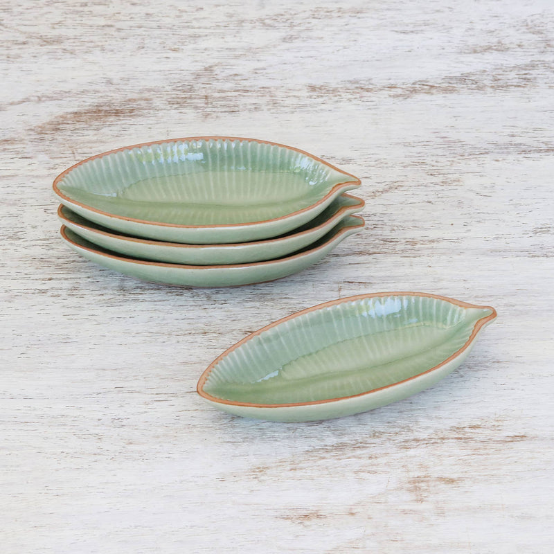 Festive Banana Celadon Ceramic Appetizer Bowls - DishesNOVICA