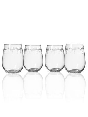 Etched Stemless Wine Glass