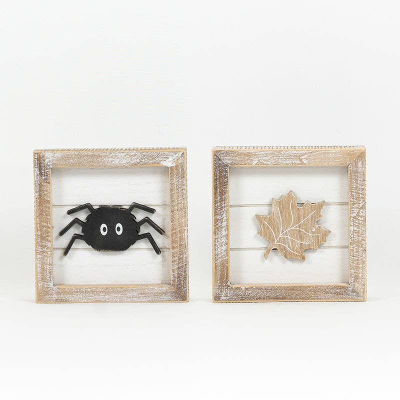 Framed Wooden Leaf & Spider 5" - Fall & ThanksgivingAdams & Co.