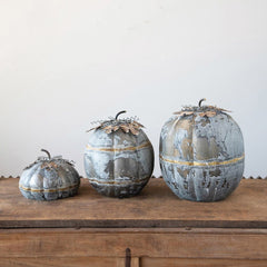 Galvanized Metal Pumpkin, Distressed Zinc Finish , Three Sizes - Fall & ThanksgivingCreative Co - Op